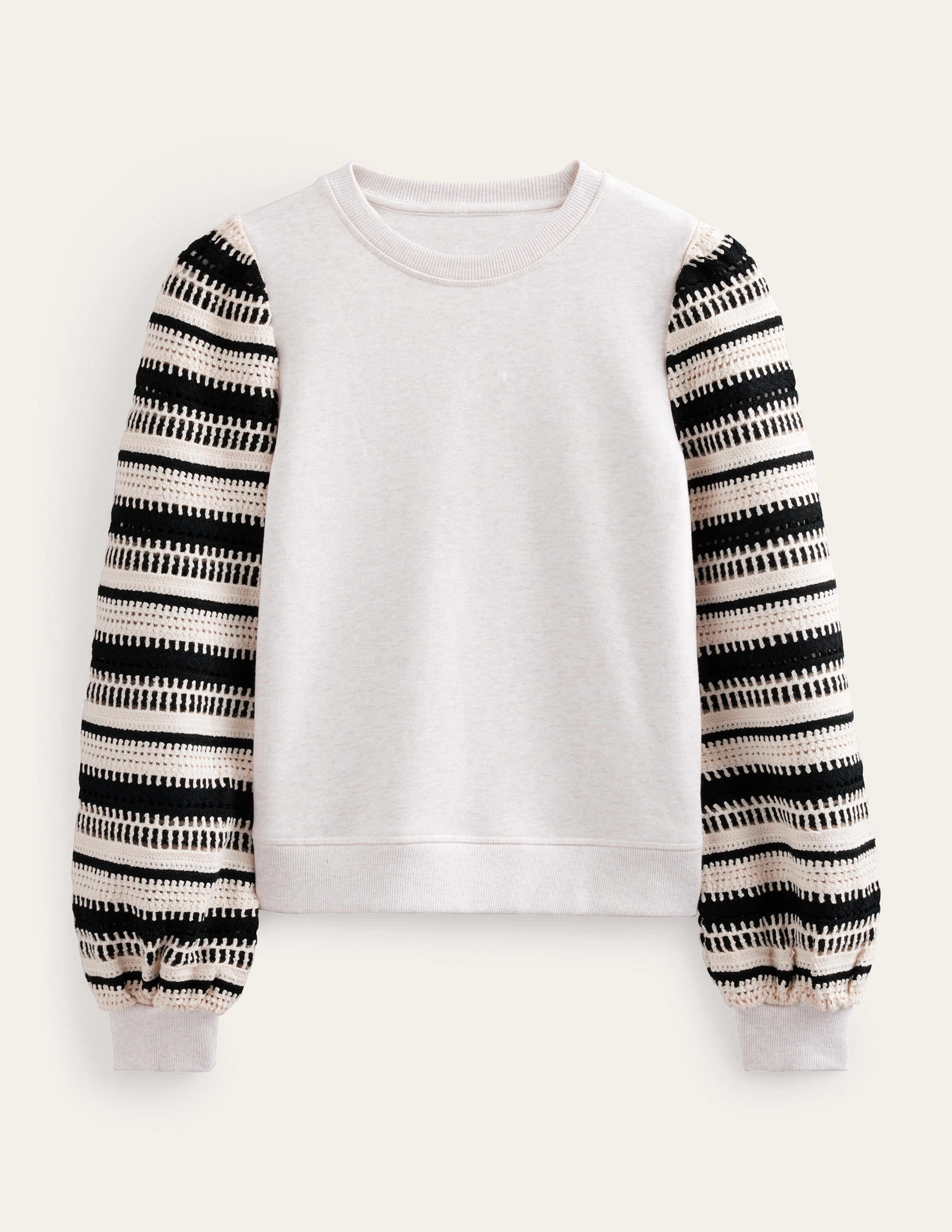 Häkel-Sweatshirt-Hellbeige Meliert, Häkelärmel - Image 5