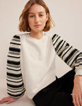Häkel-Sweatshirt-Hellbeige Meliert, Häkelärmel