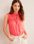 Yoke Detail Jersey Shirt-Coral
