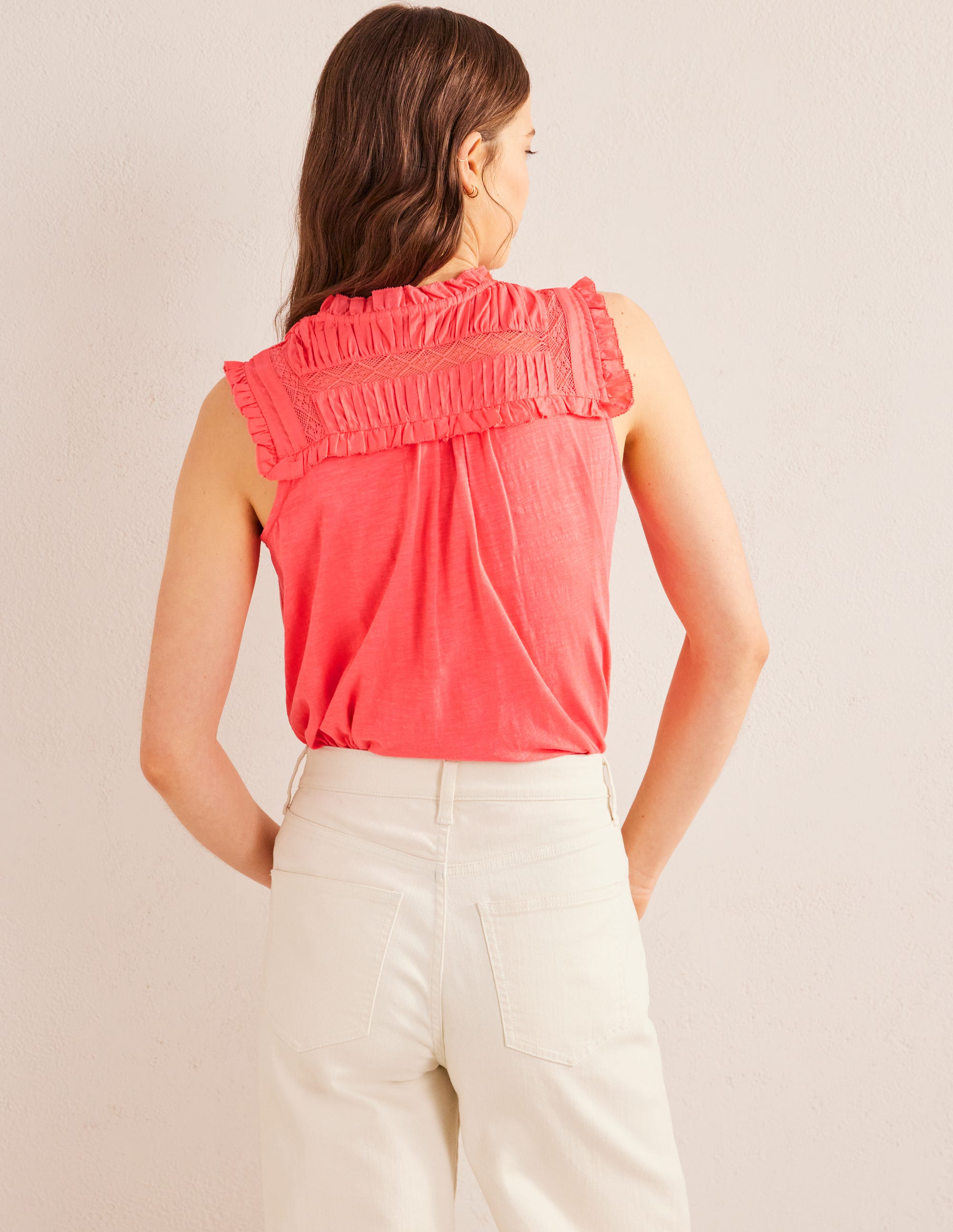 Yoke Detail Jersey Shirt-Coral - Image 3