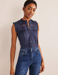 Yoke Detail Jersey Shirt-Navy