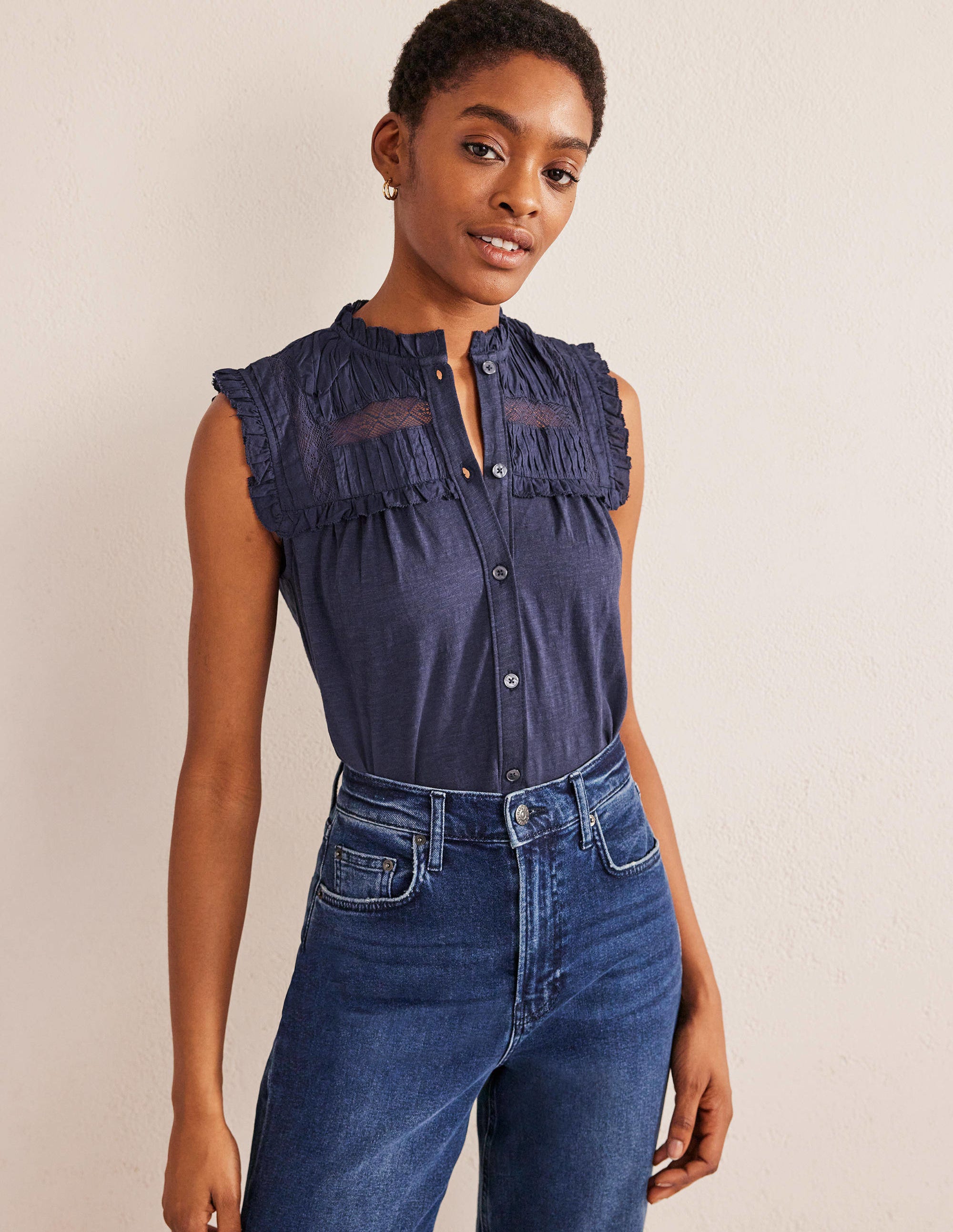 Yoke Detail Jersey Shirt-Navy - Image 1
