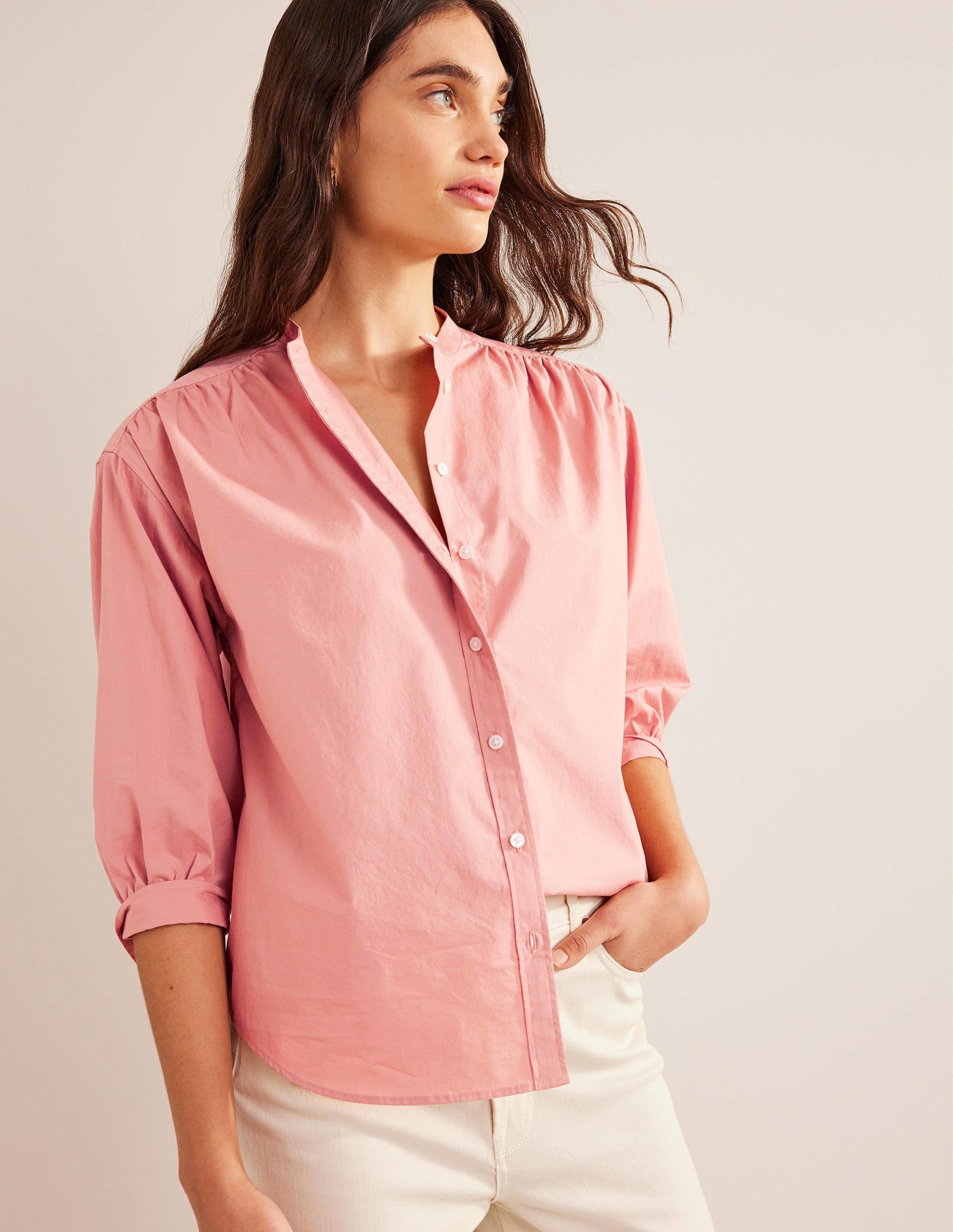 Chemise décontractée en popeline-Rose - Image 1