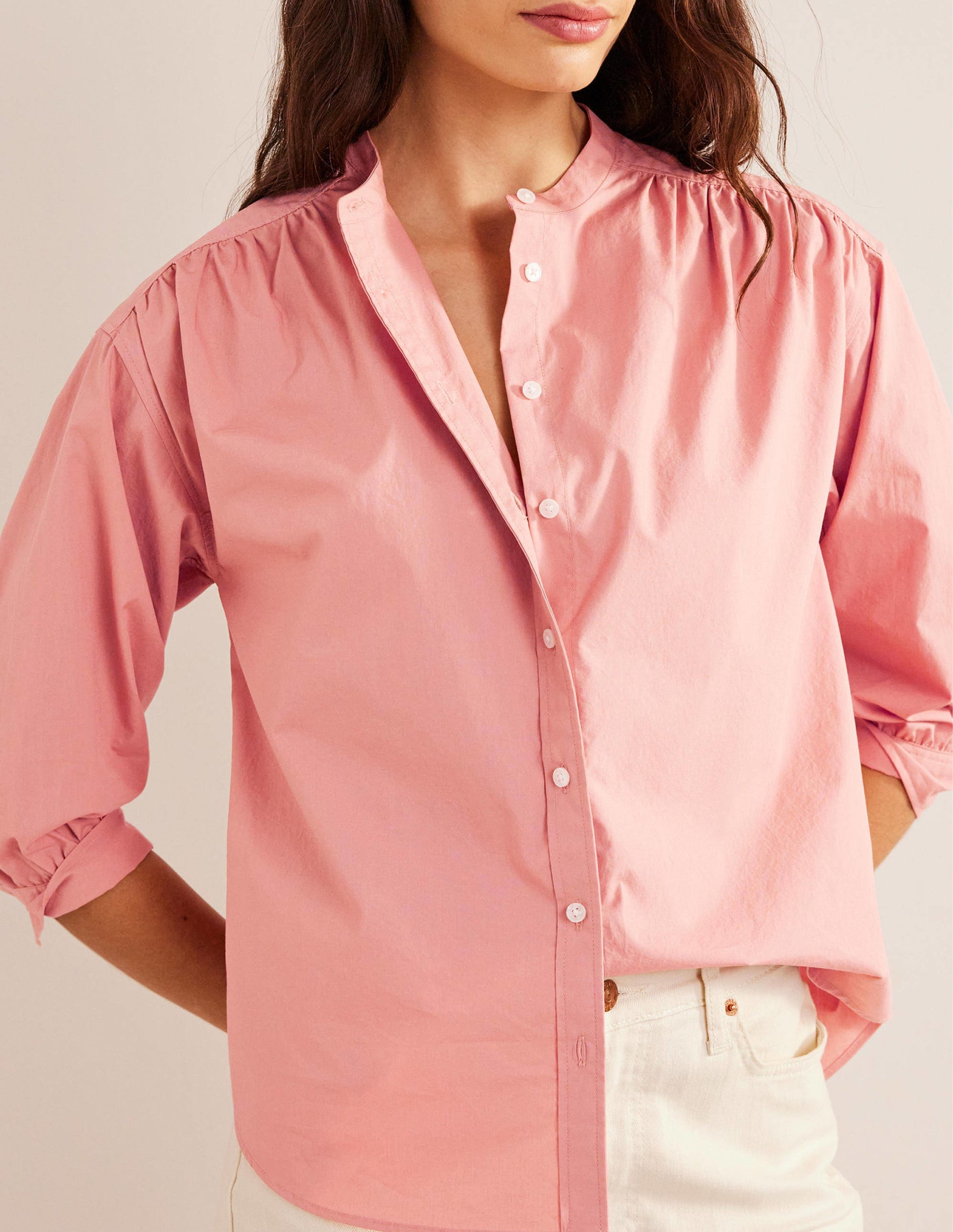 Chemise décontractée en popeline-Rose-4