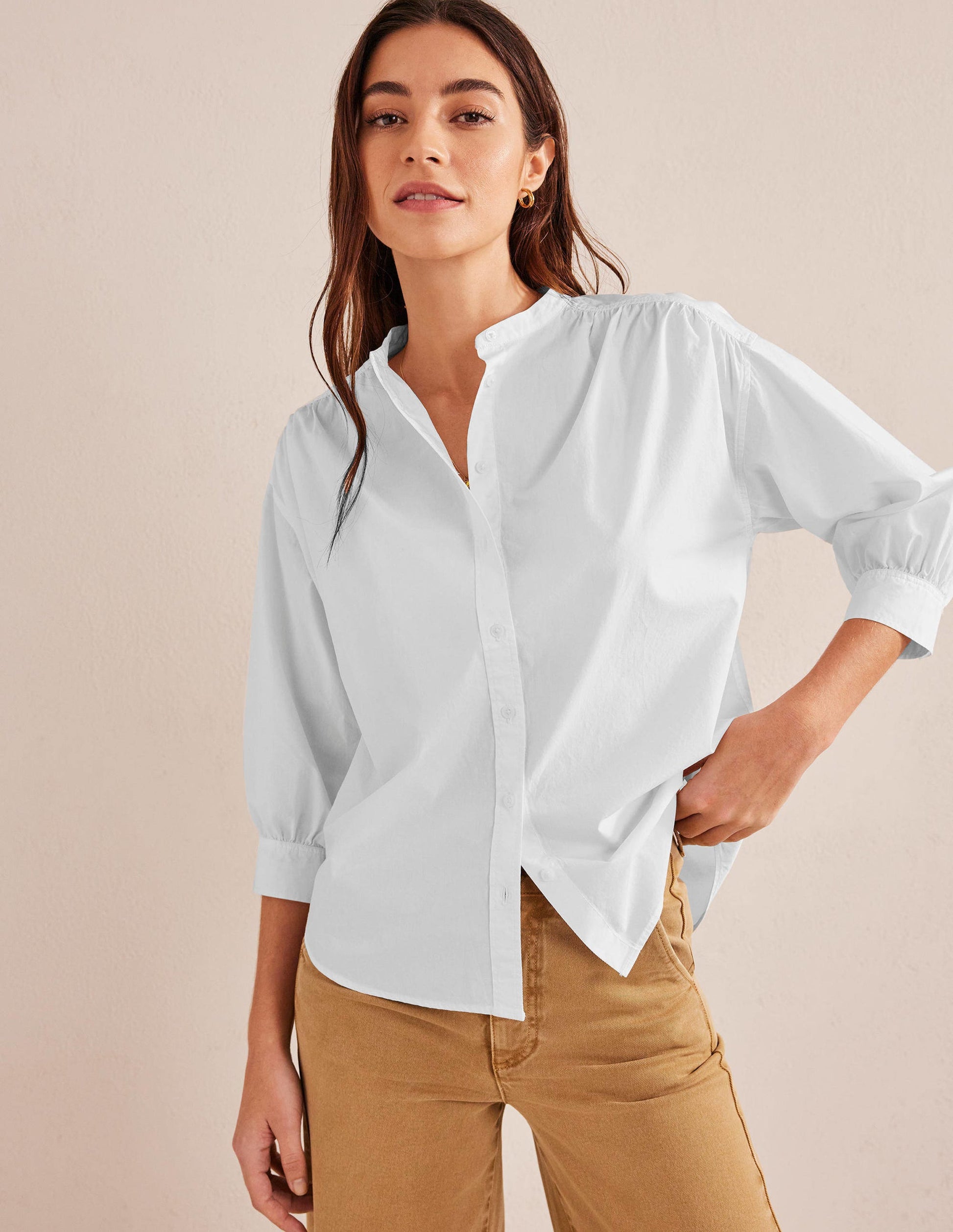 Chemise décontractée en popeline-Blanc-1