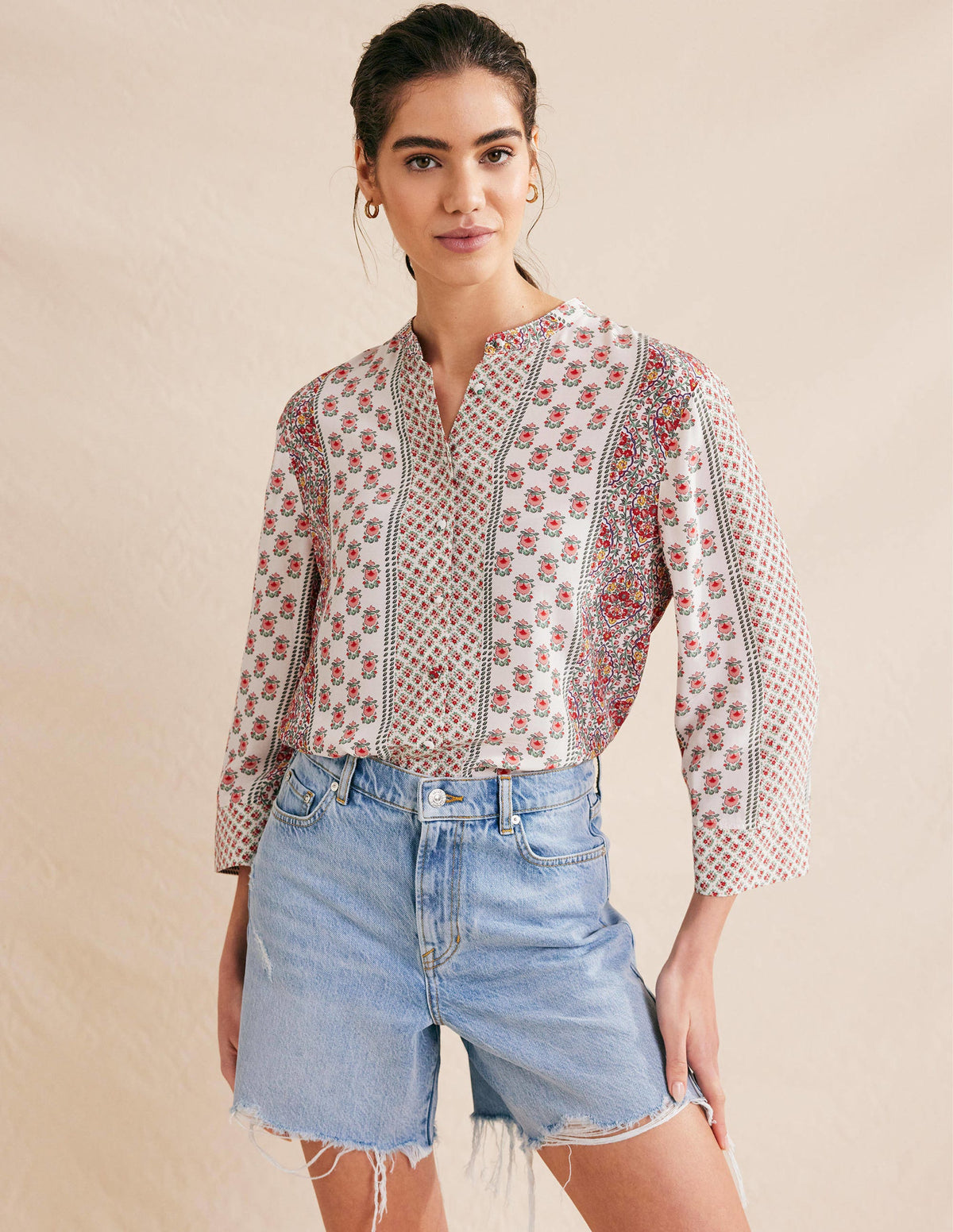 Lässige Bluse mit weiten Ärmeln-Pinkrosa, Filigrane Blümchen - Image 1
