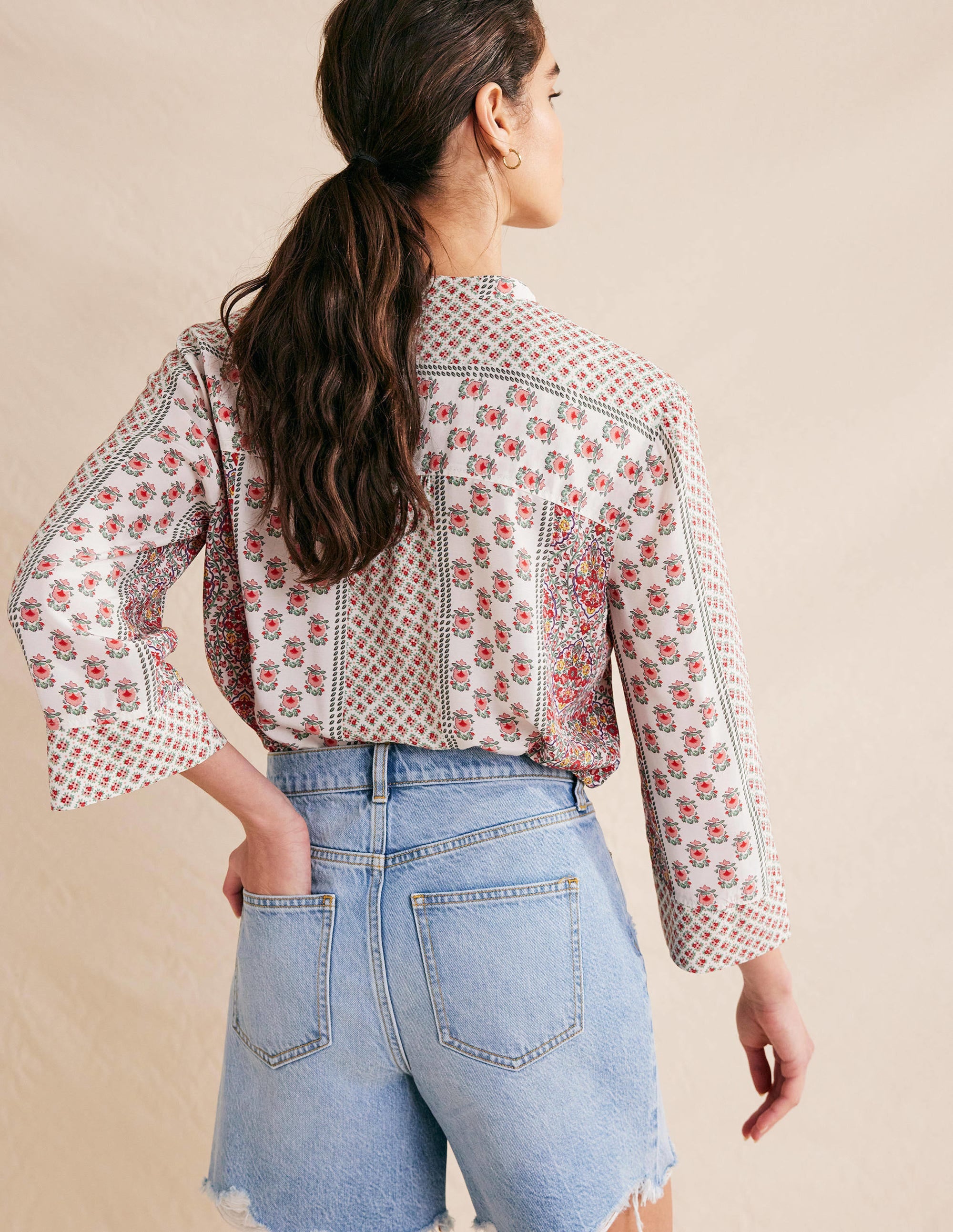 Lässige Bluse mit weiten Ärmeln-Pinkrosa, Filigrane Blümchen - Image 3