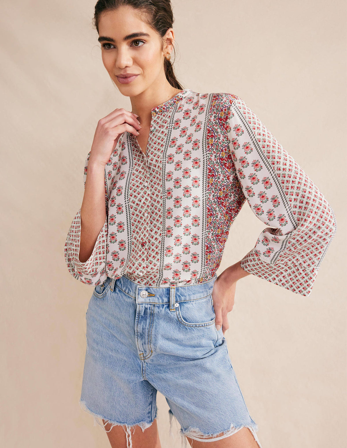 Lässige Bluse mit weiten Ärmeln-Pinkrosa, Filigrane Blümchen - Image 5