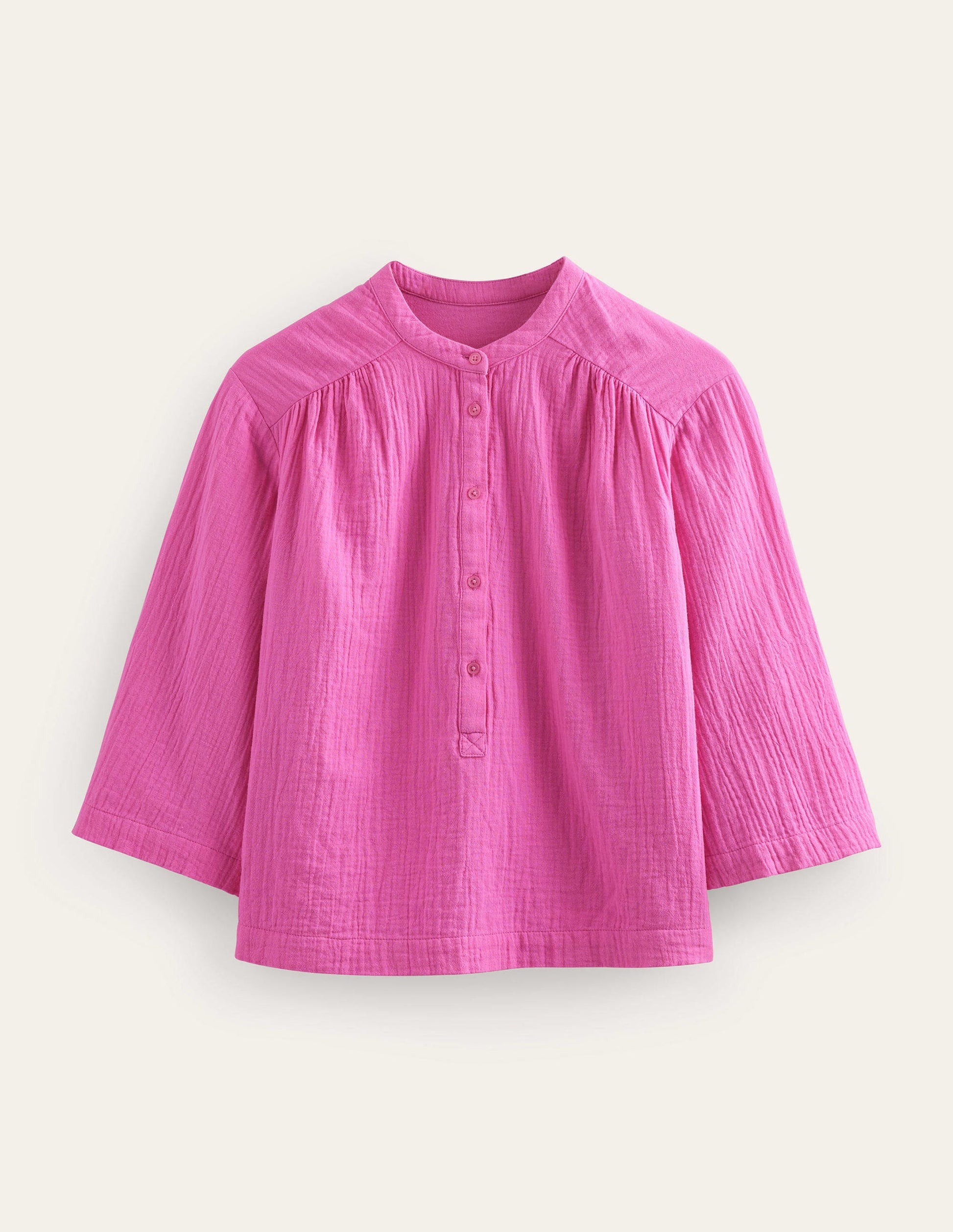 Strukturiertes Oberteil mit weiten Ärmeln-Festivalrosa-6