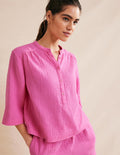 Wide Sleeve Cheesecloth Top-Festival Pink