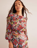 Top à manches blousantes pour les grandes occasions-Multi, motif Moire Bloom