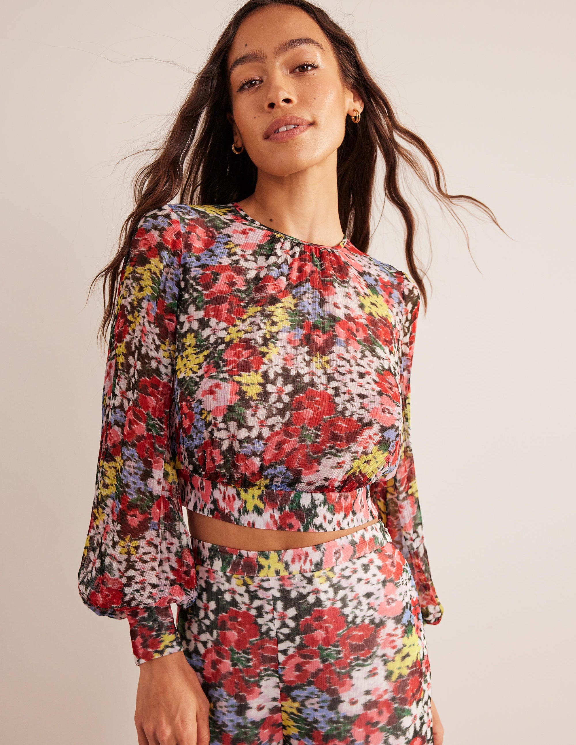 Top à manches blousantes pour les grandes occasions-Multi, motif Moire Bloom - Image 1