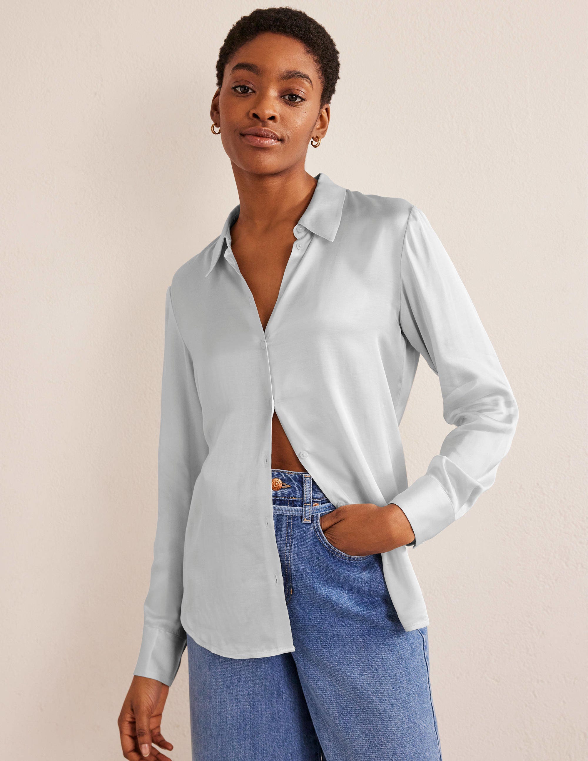 Relaxed Satin Shirt-Vaporous Grey - Image 1