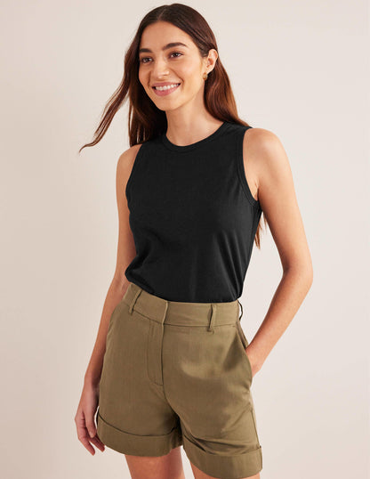 Kurz geschnittenes Baumwoll-Tanktop-Schwarz-5
