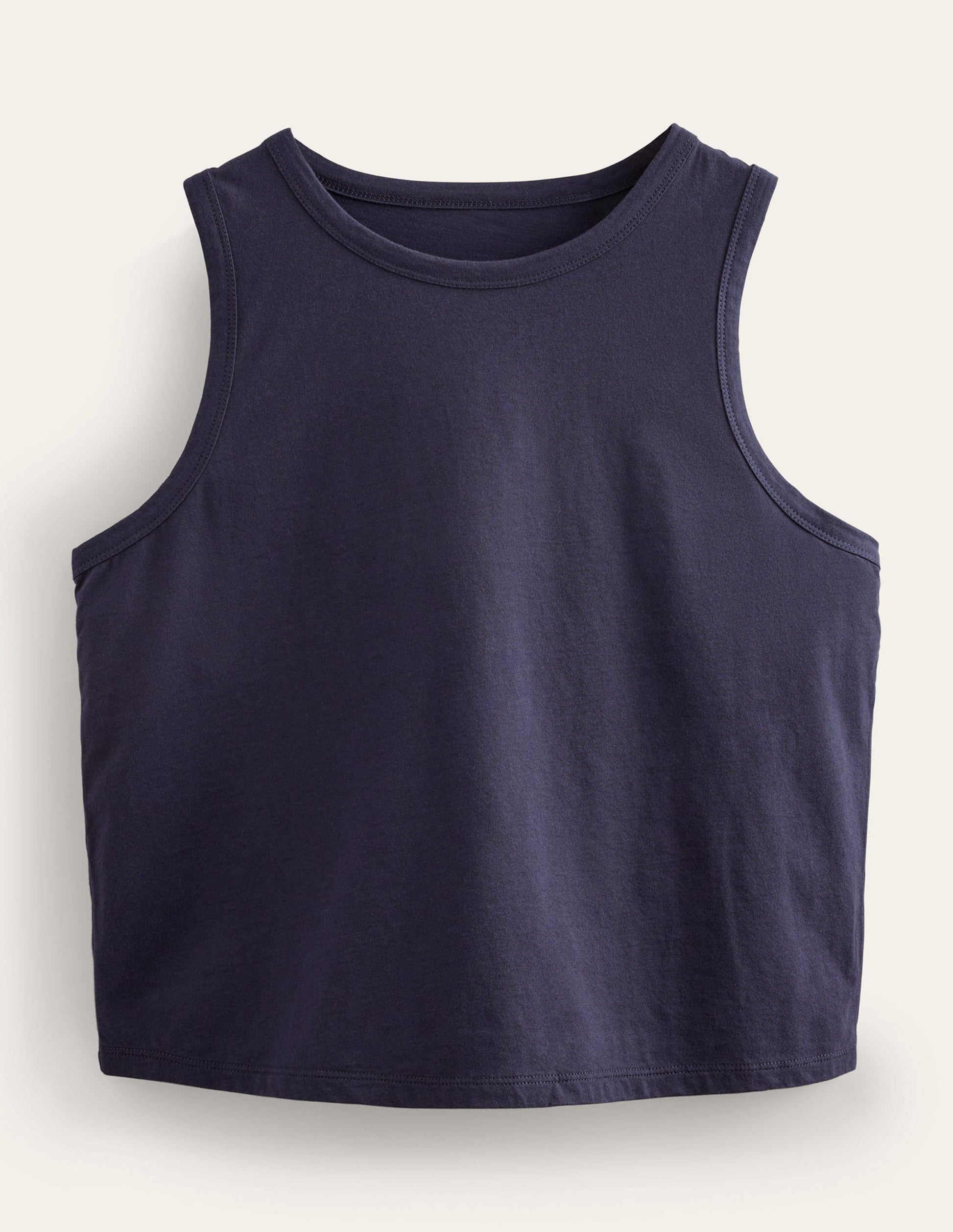 Pure Cotton Cropped Vest-Navy-5