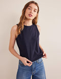 Pure Cotton Cropped Vest-Navy