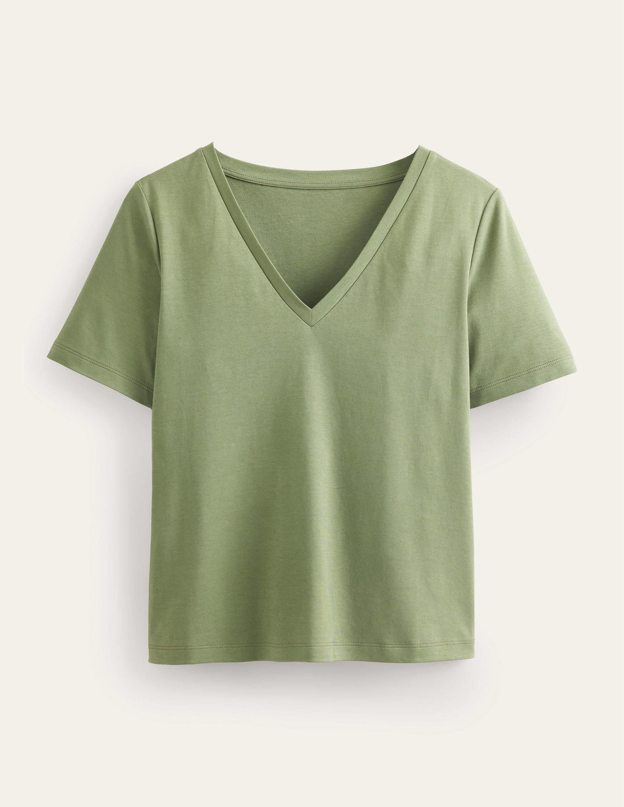 Kastenförmiges T-Shirt mit V-Ausschnitt-Fichtengrün - Image 5