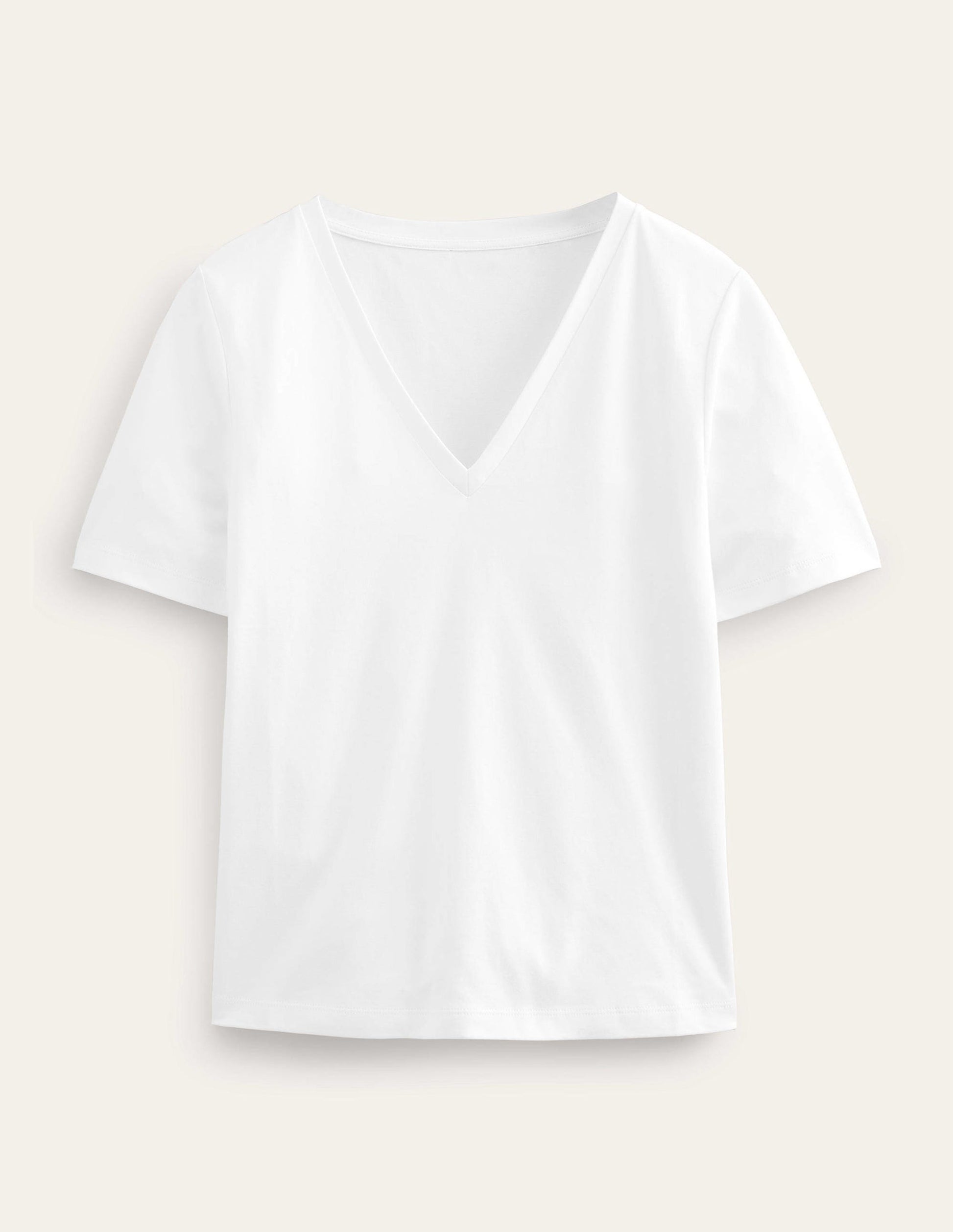 Kastenförmiges T-Shirt mit V-Ausschnitt-Weiß-5