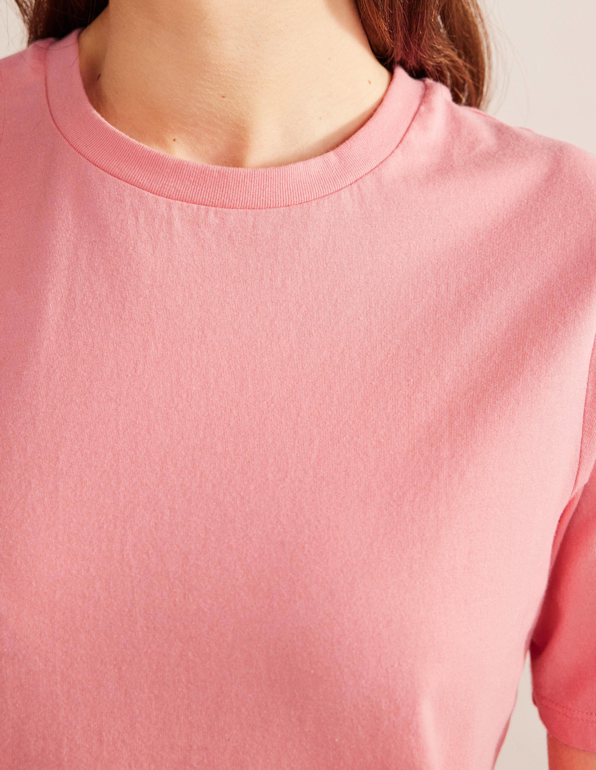 Pure Cotton Crew Neck T-shirt-Peach Sorbet - Image 2