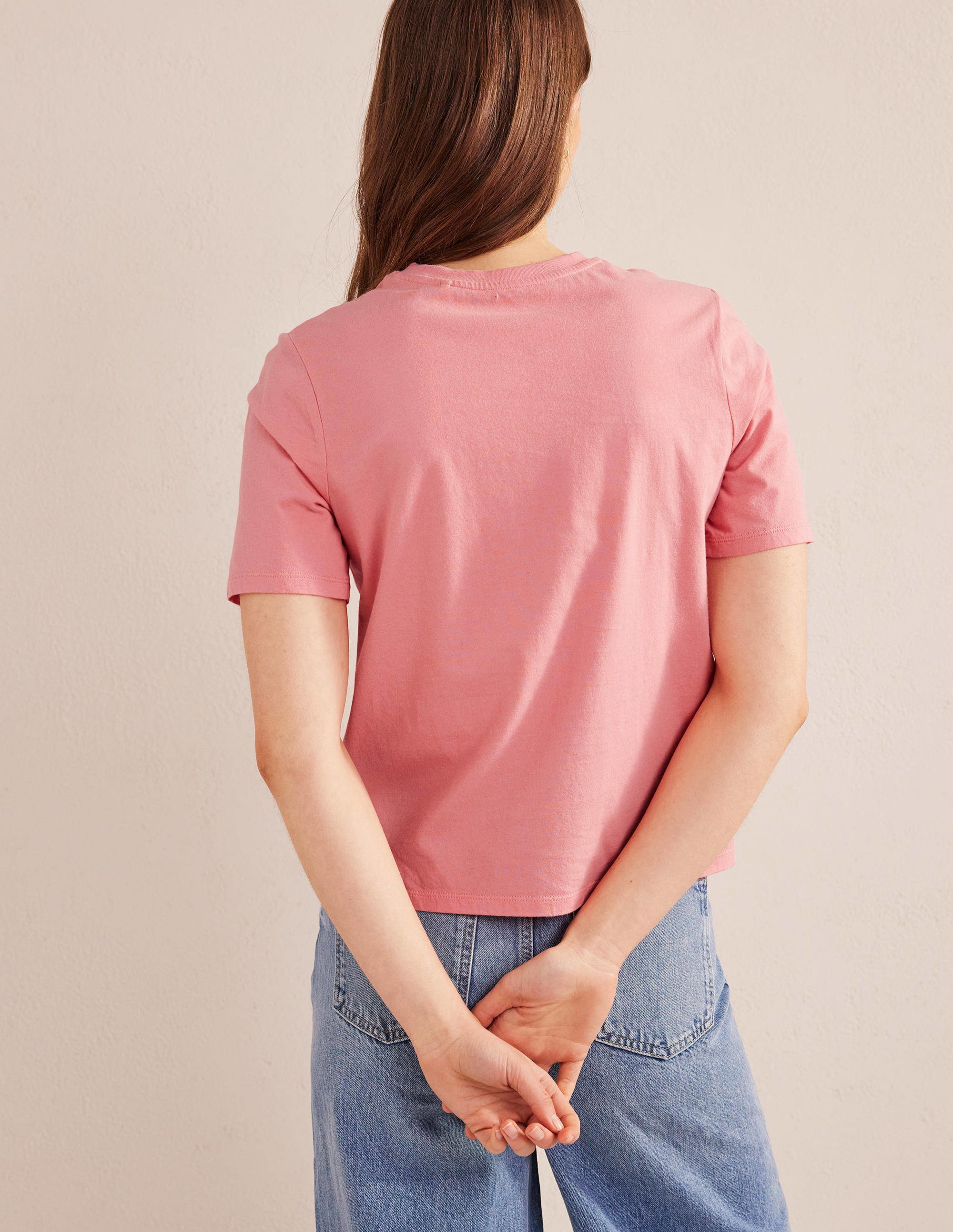 Pure Cotton Crew Neck T-shirt-Peach Sorbet - Image 3