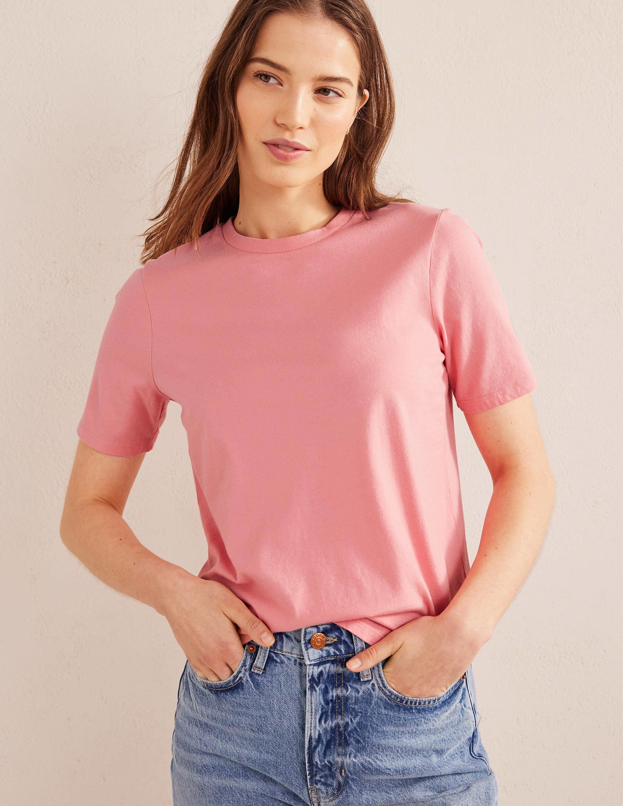 Pure Cotton Crew Neck T-shirt-Peach Sorbet - Image 4