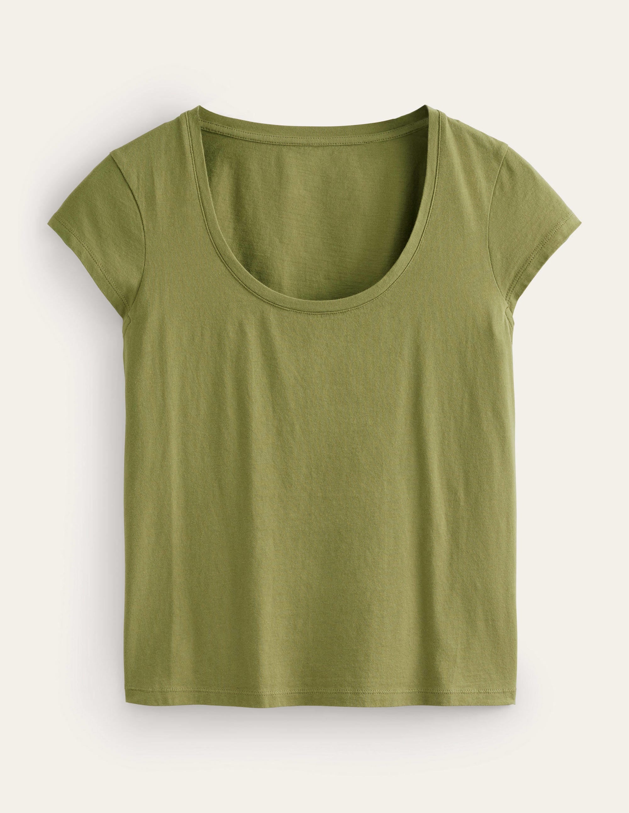 Pure Cotton Scoop Neck T-Shirt-Capulet Olive - Image 5