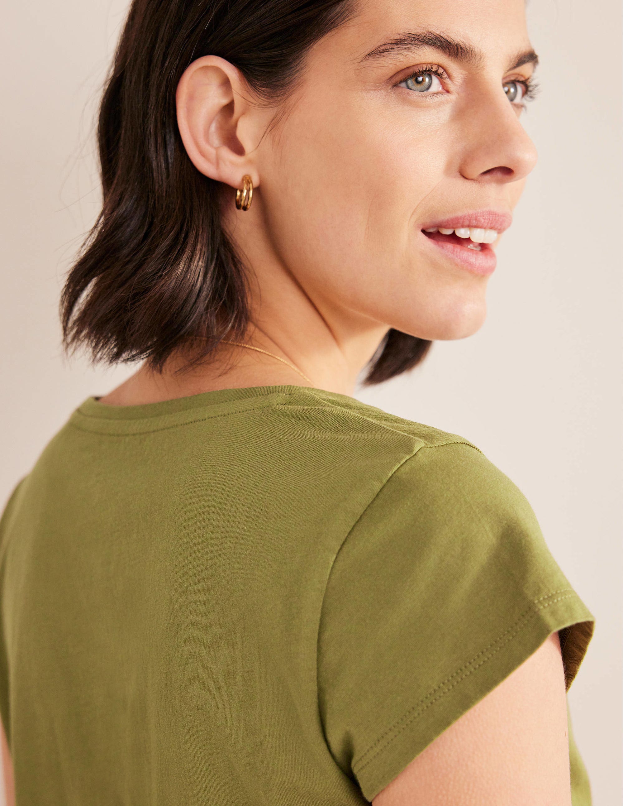 Pure Cotton Scoop Neck T-Shirt-Capulet Olive - Image 2