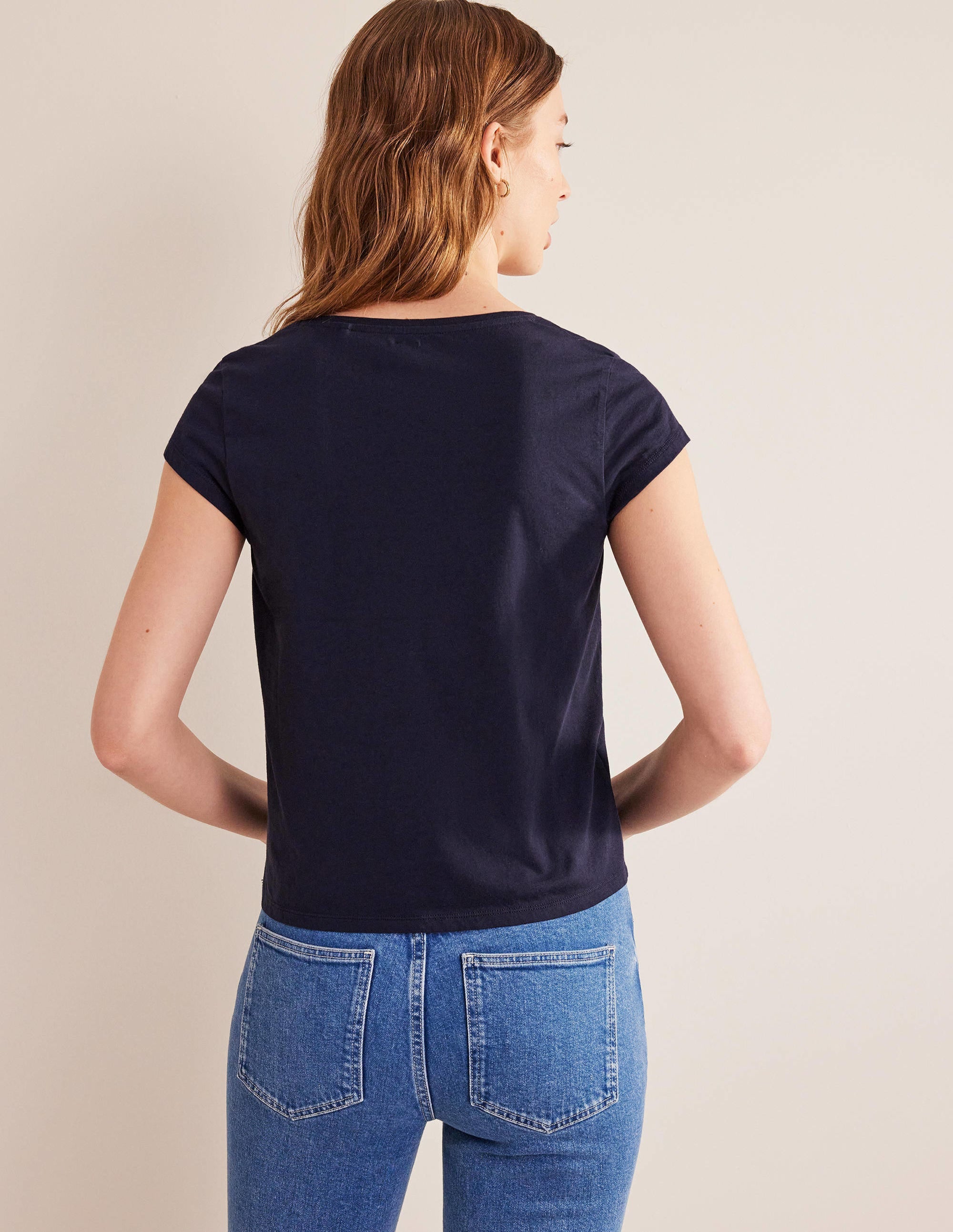 T-shirt col en U-Bleu marine - Image 3