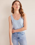 Lässiges Trägershirt mit Rundhalsausschnitt-Blau, Faux-Uni