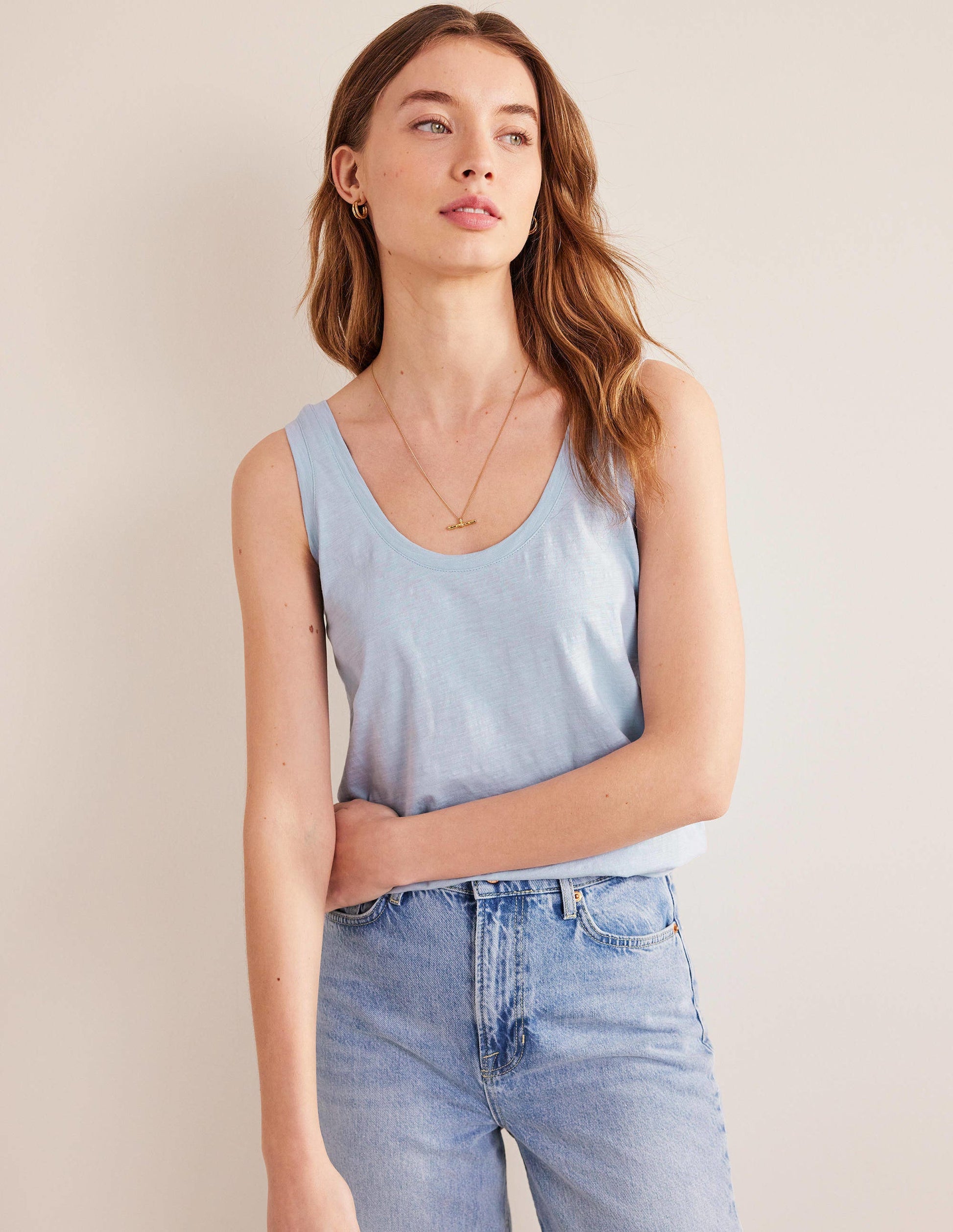 Lässiges Trägershirt mit Rundhalsausschnitt-Blau, Faux-Uni-1