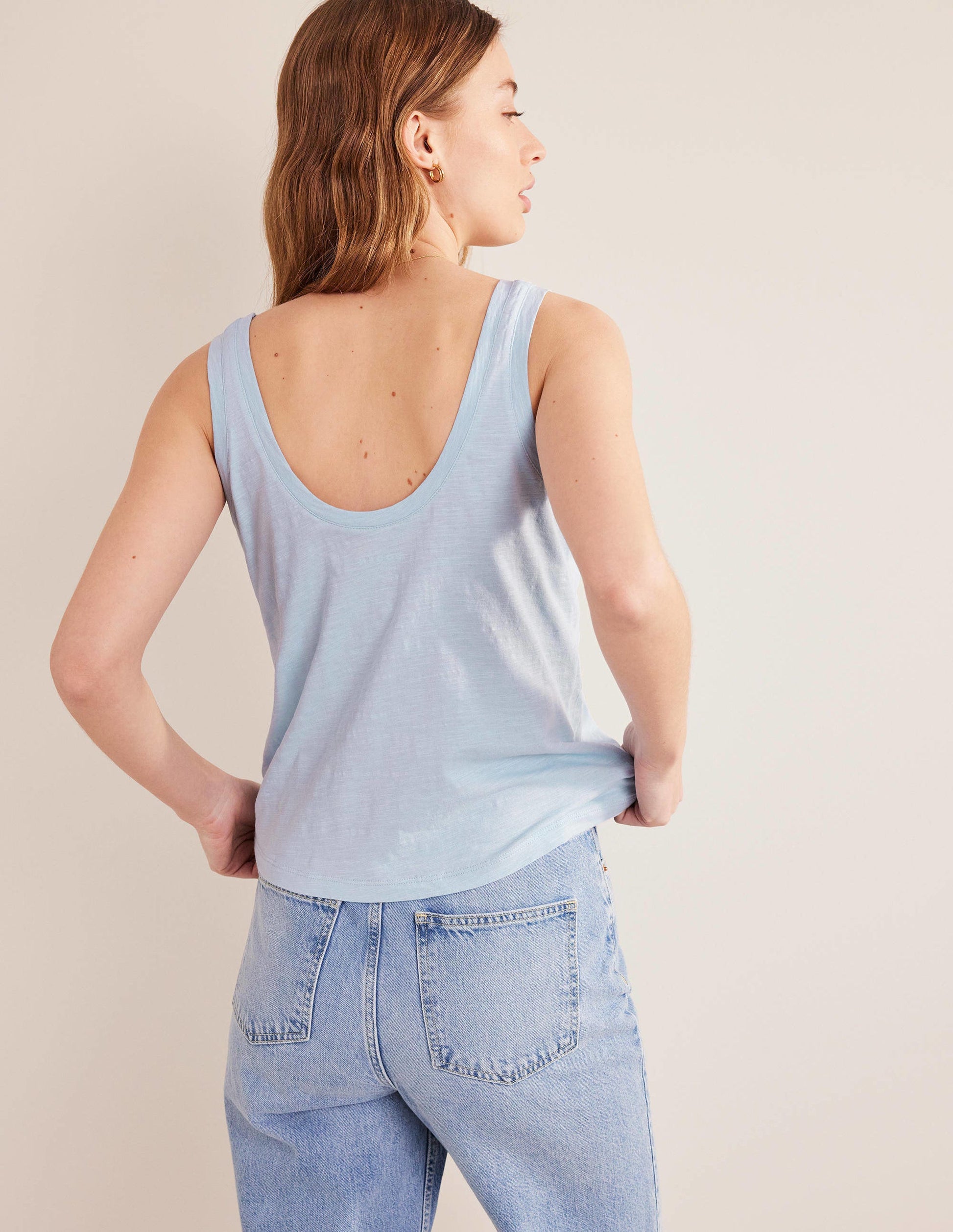 Lässiges Trägershirt mit Rundhalsausschnitt-Blau, Faux-Uni-3