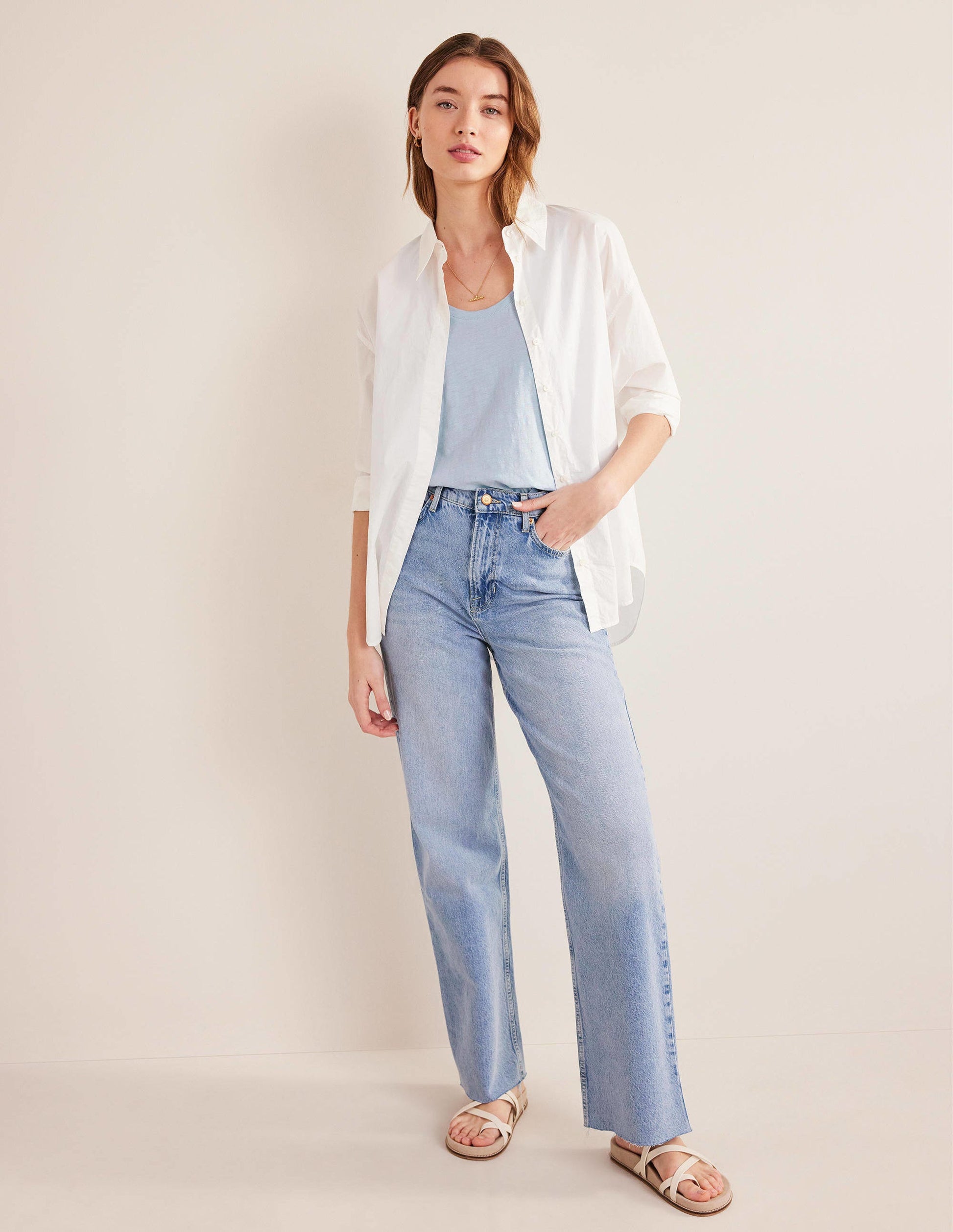 Lässiges Trägershirt mit Rundhalsausschnitt-Blau, Faux-Uni-5