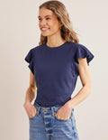 Crew Neck Flutter T-Shirt-Navy