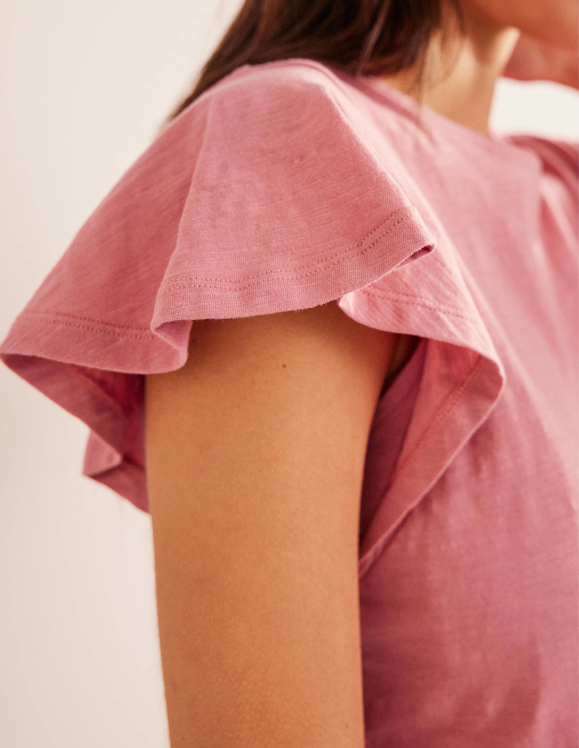 T-Shirt mit Rundhalsausschnitt und Flatterdetails-Blassrosa - Image 2