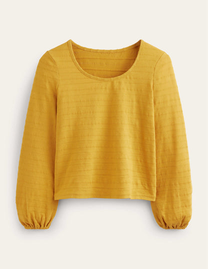 Strukturiertes Oberteil mit Rundhalsausschnitt-Ockergelb-5