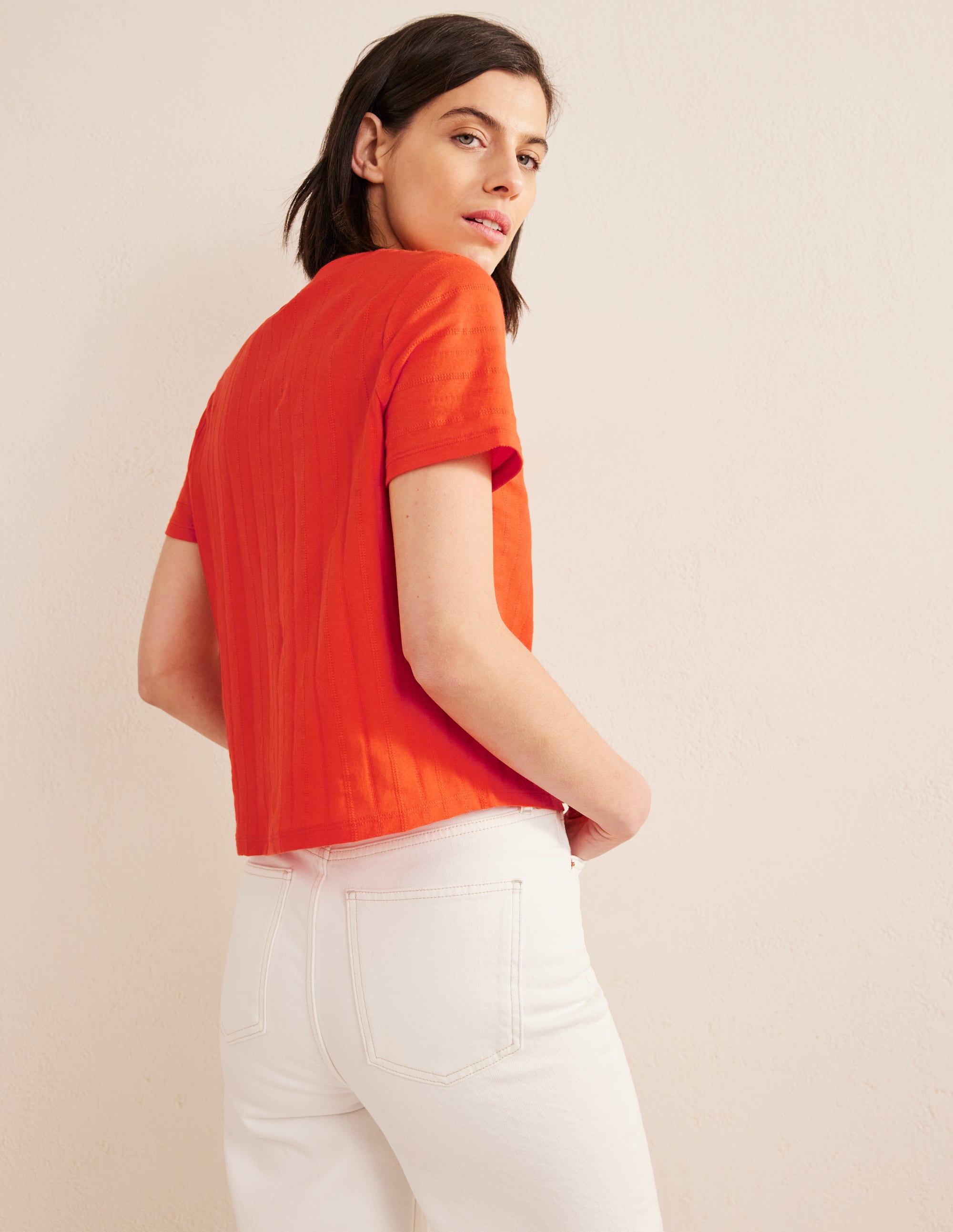T-shirt texturé en jersey-Rouge vermillon - Image 3