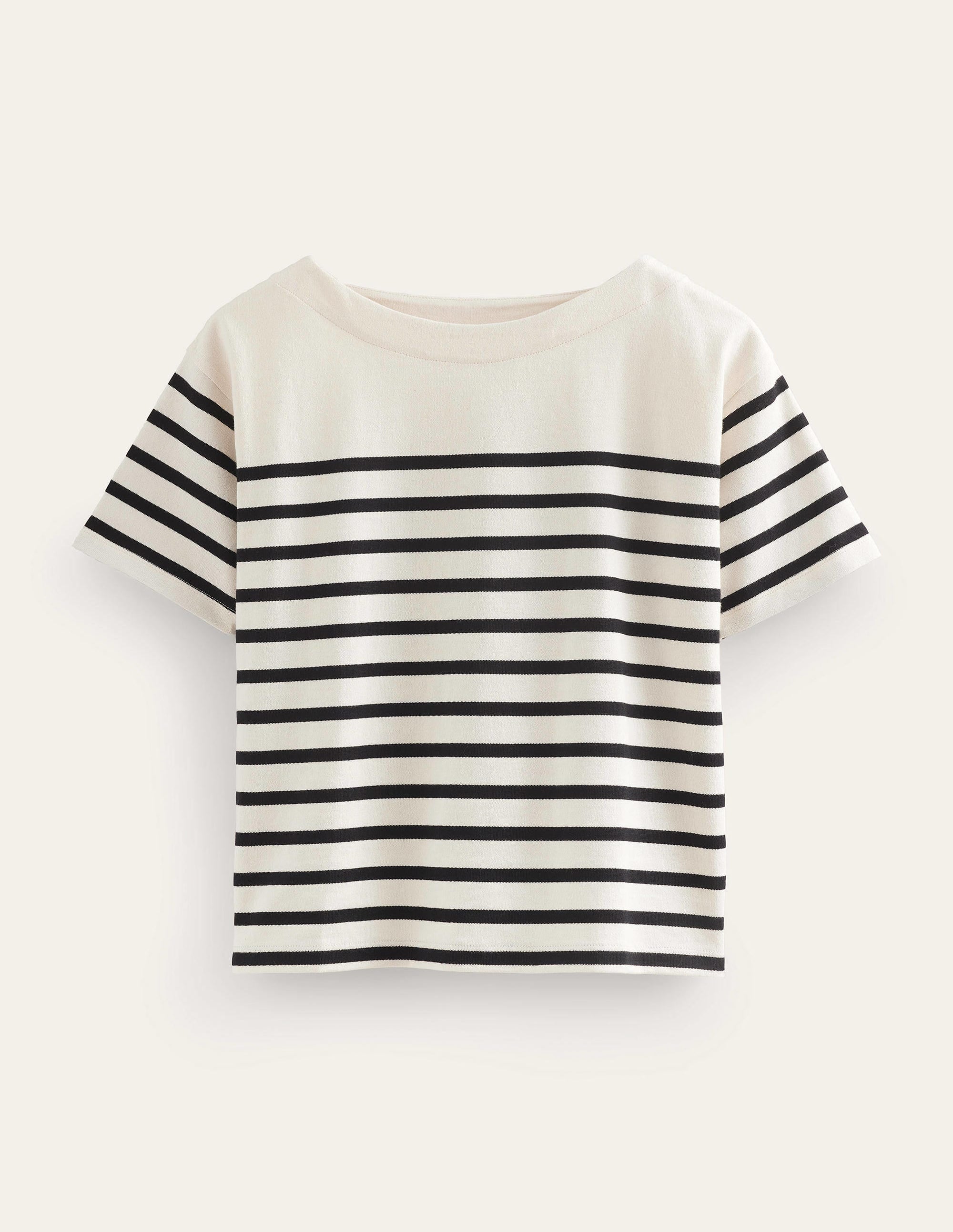 Boat Neck Striped T-Shirt-Ivory/Black Stripe - Image 5