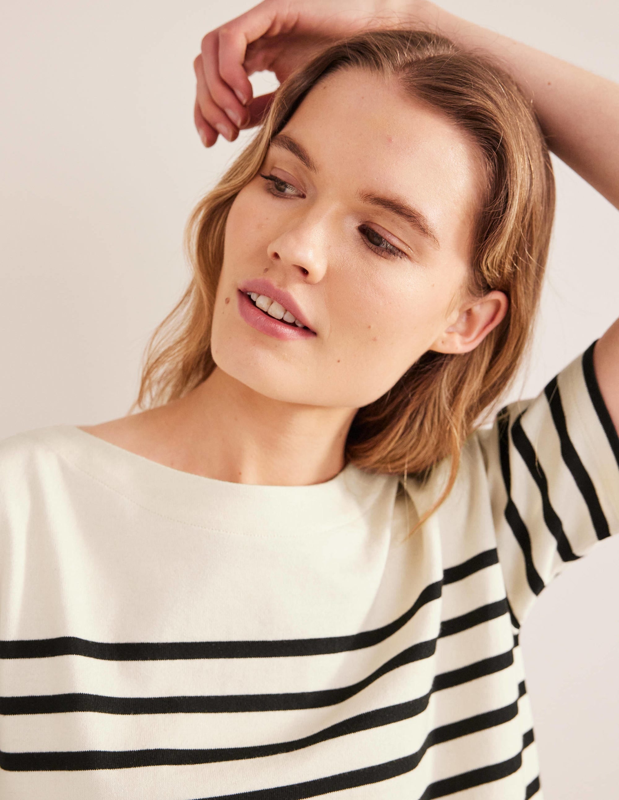 Boat Neck Striped T-Shirt-Ivory/Black Stripe - Image 4