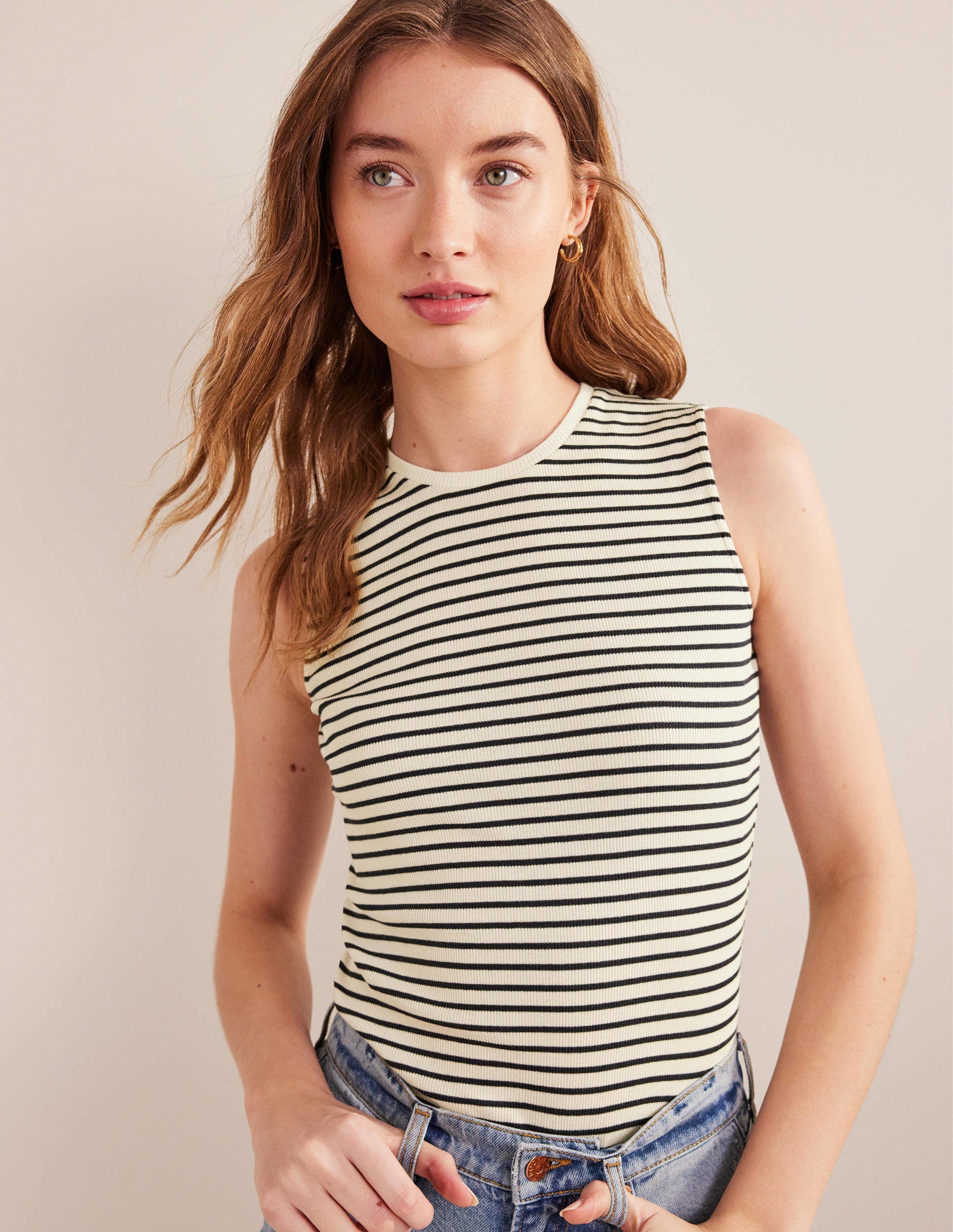 Geripptes Top mit Streifen-Naturweiß/Navy, Gestreift-1