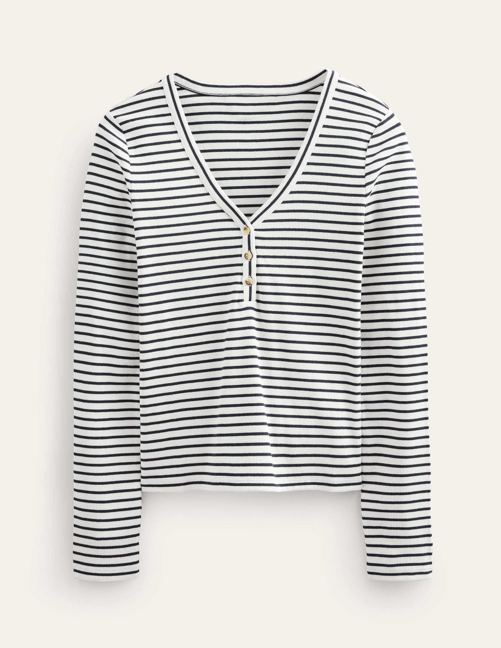 Stripe Ribbed Fitted Henley-Ivory/Navy Stripe - Image 5