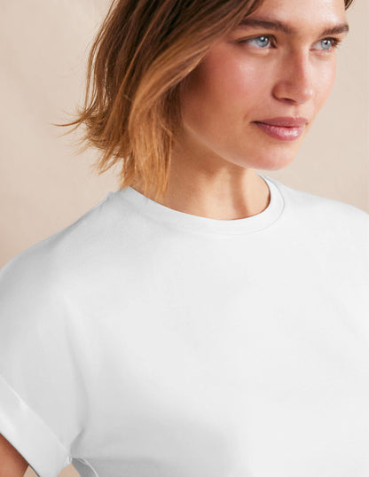 Rundhals-T-Shirt mit umgekrempelten Ärmeln-Weiß-2