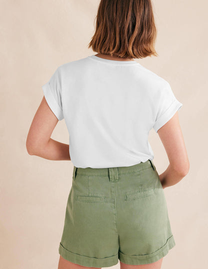 Rundhals-T-Shirt mit umgekrempelten Ärmeln-Weiß-3