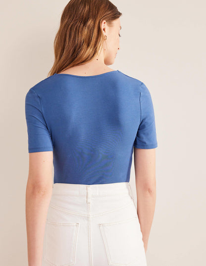 Top double épaisseur à manches courtes-Bleu marine authentique-3