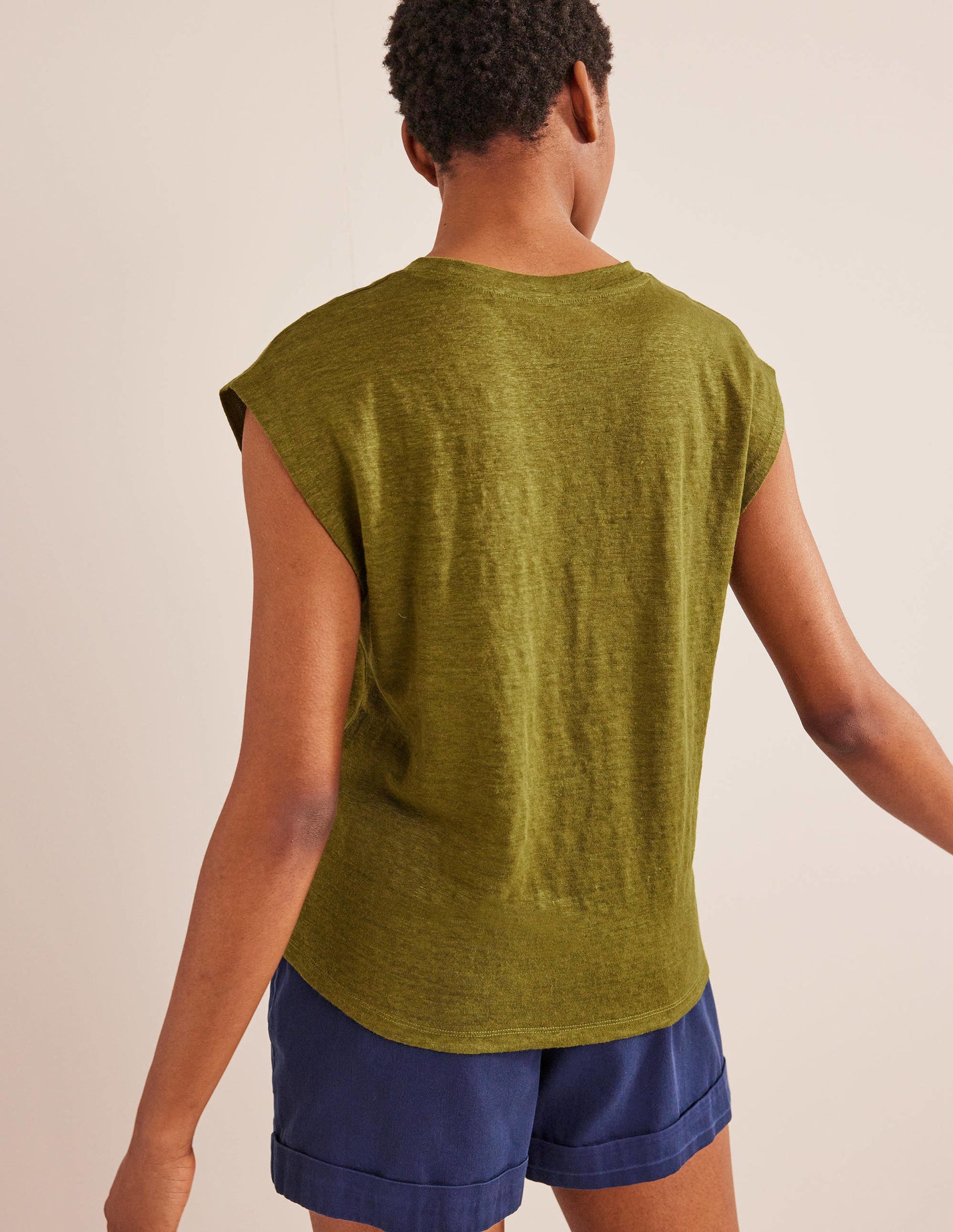 T-shirt col rond en lin-Roseau fluvial-3