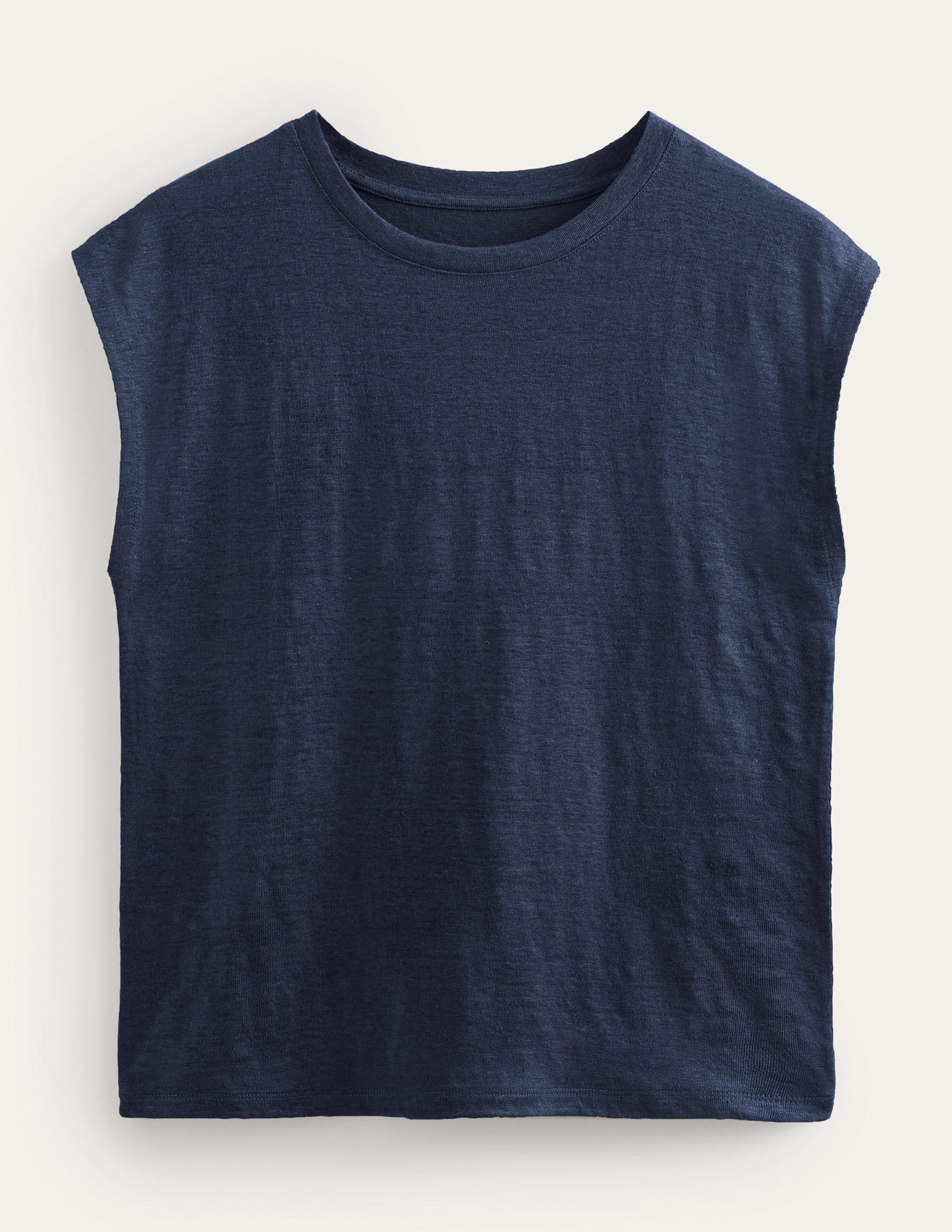 T-shirt col rond en lin-Bleu marine - Image 5
