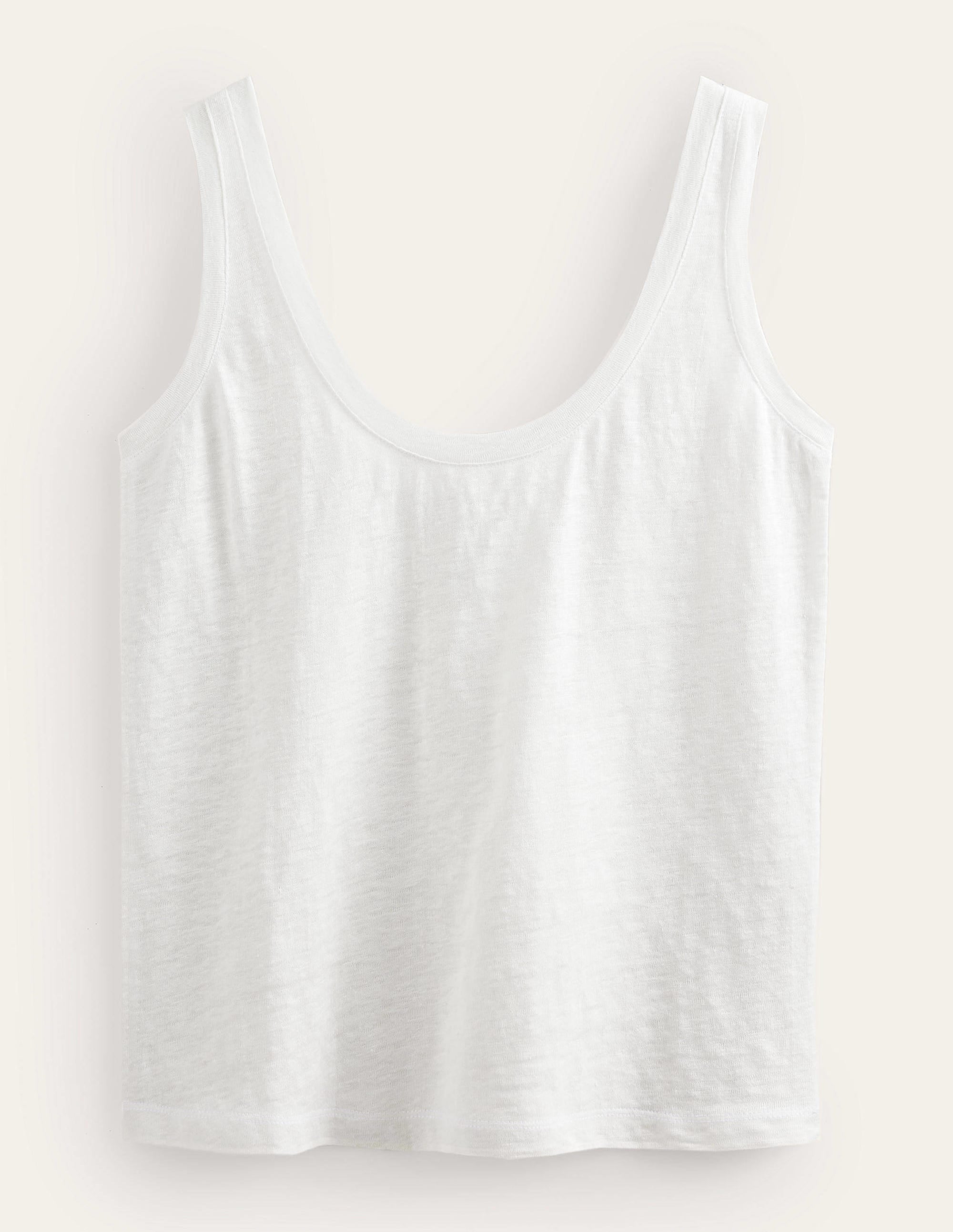 Scoop Neck Linen Tank Top-Ivory - Image 5
