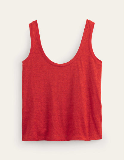 Scoop Neck Linen Tank Top-Tomato