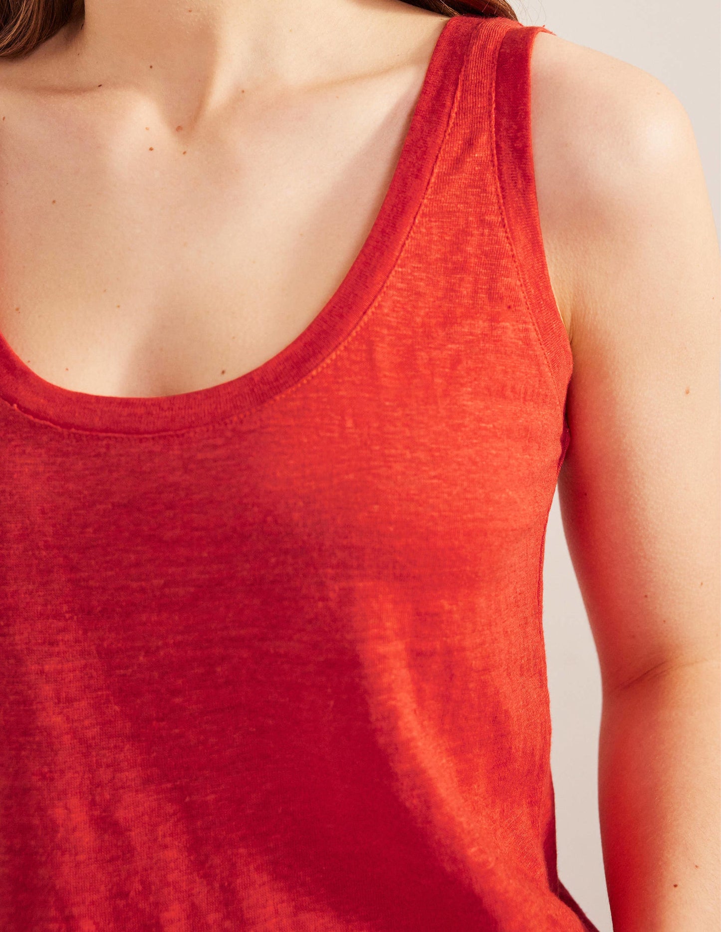 Scoop Neck Linen Tank Top-Tomato