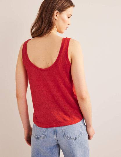 Scoop Neck Linen Tank Top-Tomato