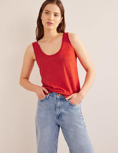 Scoop Neck Linen Tank Top-Tomato